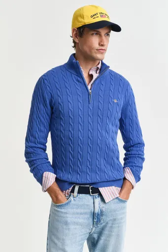 SVETR GANT COTTON CABLE HALF ZIP RICH BLUE