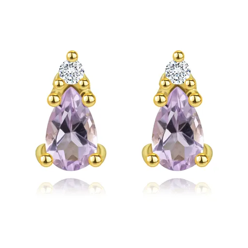 Náušnice ze 14K zlata s ametystem ve tvaru slzy a diamantem