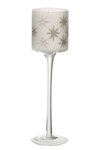 Skleněný svícen na noze se zlatými hvězdami - 7*7*25 cm J-Line by Jolipa