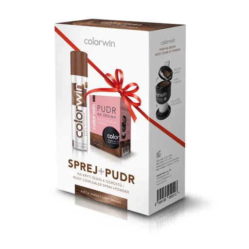 Colorwin Sprej 75 ml a pudr 3,2 g na krytí šedin světle hnědá dárkové balení 2 ks
