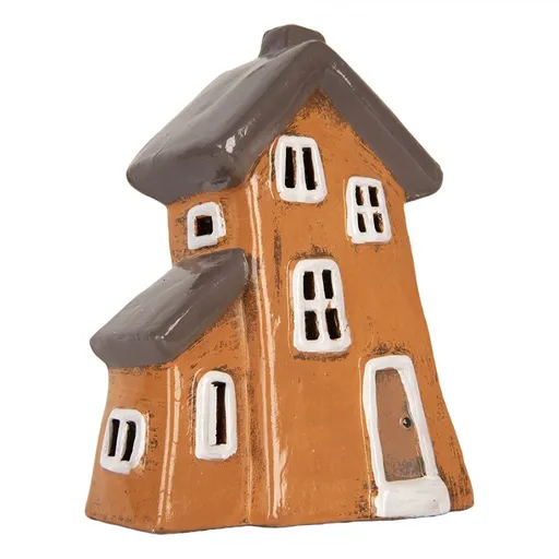 Oranžový keramický svícen na čajovou svíčku domek Village - 16*11*20 cm Clayre & Eef