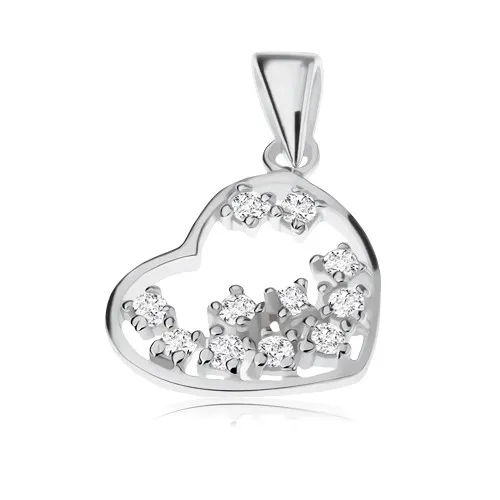Stříbrný přívěsek 925, čiré zirkonky vložené v obrysu srdíčka