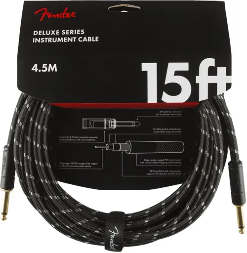 Fender Deluxe Series 15' Instrument Cable Black Tweed