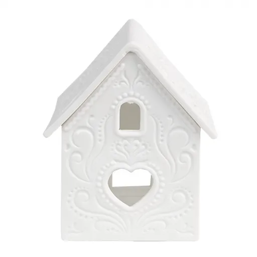 Bílý porcelánový svícen chaloupka House Fairy - 7*6*9 cm Clayre & Eef