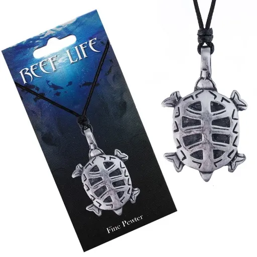 Náhrdelník - šňůrka, kovový přívěsek, vyřezávaná želva