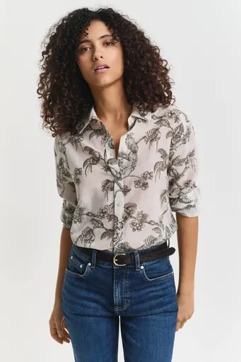 KOŠILE GANT REL TREE PRINT COT SILK SHIRT GREEN LAGOON