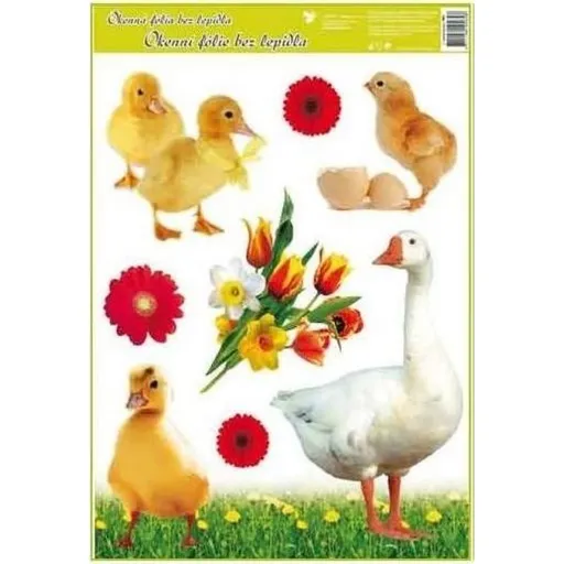 Okenní fólie velikonoční živá kuřátka 30x42 cm husa