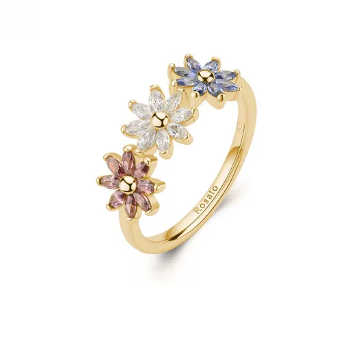 Rosato Pozlacený květinový prsten s kubickými zirkony Gaia RZGA82 52 mm