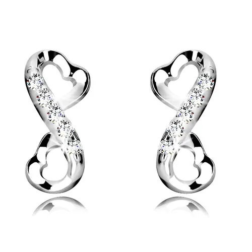 Stříbrné náušnice 925 - lesklý symbol nekonečna, srdíčka a čiré zirkonky