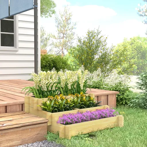 Outsunny Vyvýšený záhon, 3 úrovně, přírodní dřevo