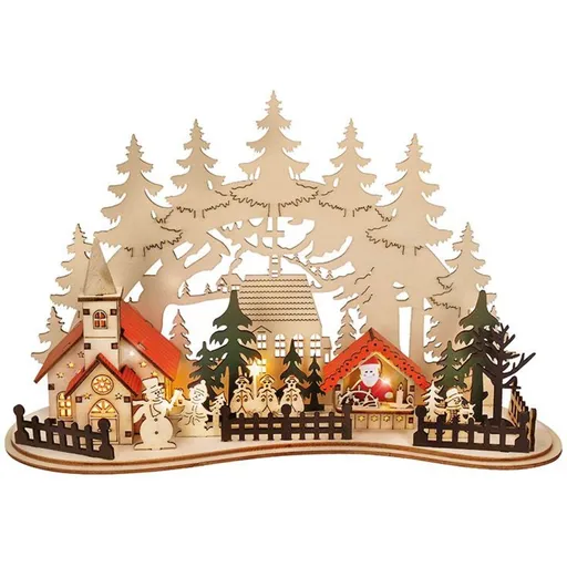 LED vánoční městečko s kostelem, 30 x 19 cm, 2 x AAA