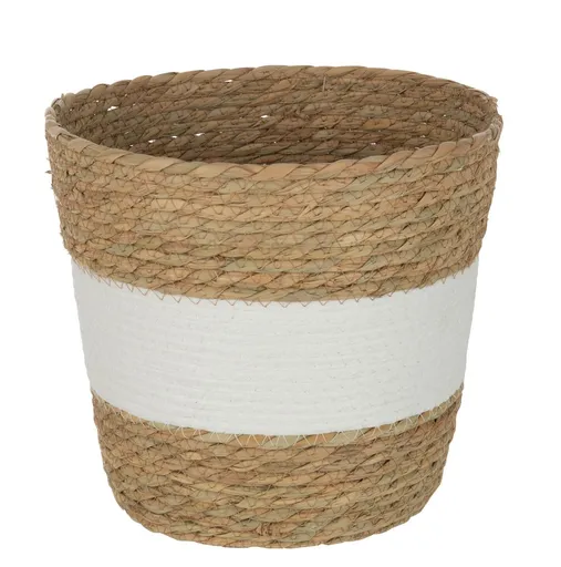 Přírodní košík z mořské trávy s bílým pruhem Witte - Ø 25*25 cm J-Line by Jolipa
