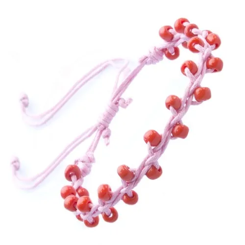 Pletený šňůrkový náramek s oranžovými korálky