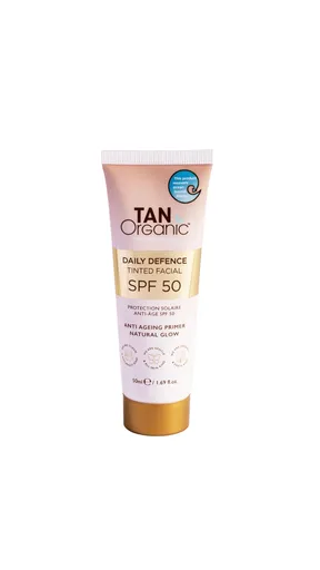 Tan Organic Tónovaný opalovací krém na obličej SPF 50 Daily Defence (Tinted Facial Sunscreen) 50 ml