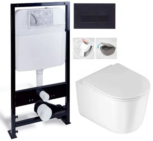 PRIM předstěnový instalační systém s černým tlačítkem  20/0044 + WC DEANTE Jasmin se sedátkem RIMLESS PRIM_20/0026 44 JA1