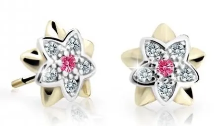 Cutie Jewellery Dětské bicolor náušnice ze žlutého zlata C2210-30-X-1 fuchsiová