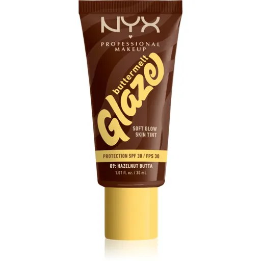 NYX Professional Makeup Buttermelt Glaze rozjasňující tónovací fluid SPF 30 odstín 09 Hazelnut Butta ml