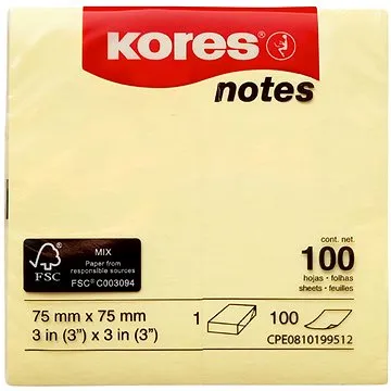 KORES 75 x 75 mm, 100 lístků, žlutý (1318/9000010)
