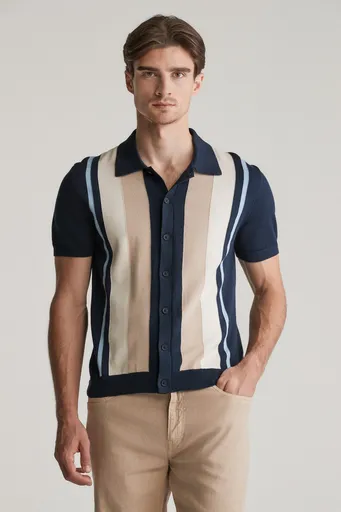 SVETR GANT COLOR BLOCKED COTTON SS POLO EVENING BLUE