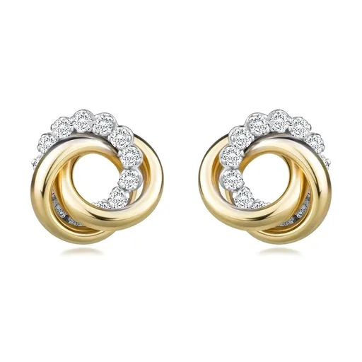 Zlaté náušnice ve směsovém zlatě 585 - uzel s čirými zirkony, puzetky
