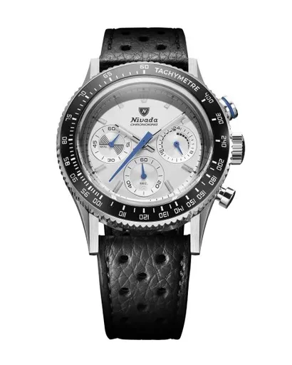 Nivada Grenchen Chronoking Mecaquartz Racing Grey - Inter. Bezel - Black Racing Strap