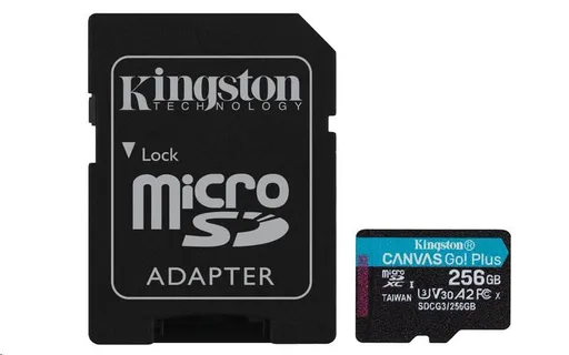 Kingston MicroSDXC karta 256GB Canvas Go! Plus, R:170/W:90MB/s, Class 10, UHS-I, U3, V30, A2 + Adaptér