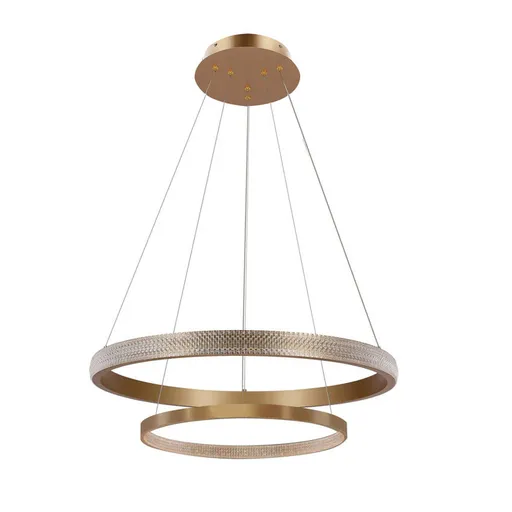 ZÁVĚSNÁ LAMPA HASHIM 60+40CM MATNÁ TMAVĚ ZLATÁ 22W+34W LED KRYSTALY ČIŘÉ