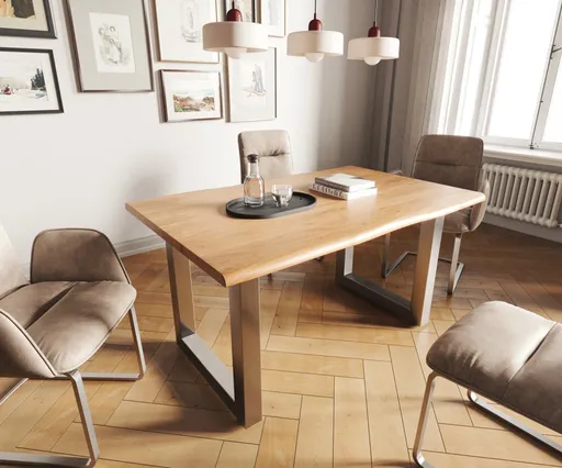 Jídelní stůl Edge 140x90 přírodní akácie nerezová ocel široká