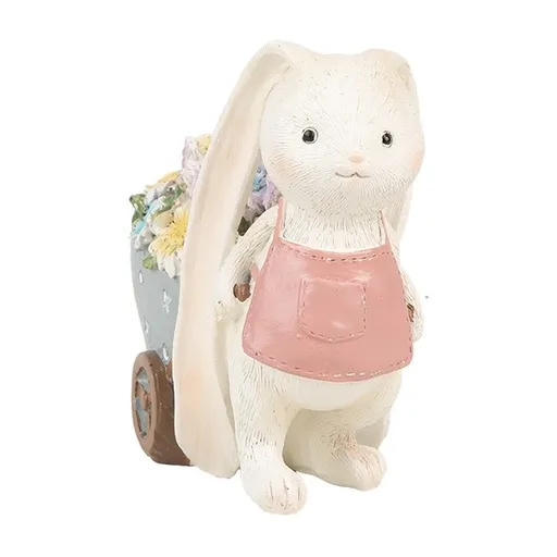 Dekorace zajíček vezoucí vozík plný květin - 11*6*10 cm Clayre & Eef