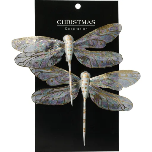 Sada vánočních ozdob Vážka fialová, 13,5 cm, 2 ks