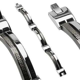 Náramek z chirurgické oceli stříbrné barvy, řecký klíč