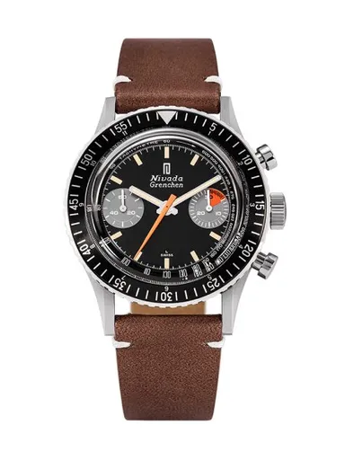 Nivada Grenchen Chronomaster Orange Boy SL Inter. Bezel - Manual - Brown leather White Stitching