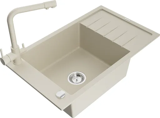 MEXEN/S Elias granitový dřez 1-miska včetně baterie Duero, béžová 6511-69-671600-69