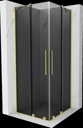 MEXEN/S Velar Duo sprchový kout, posuvné dveře 90 x 90, grafit, zlato kartáčovaná 871-090-090-42-55