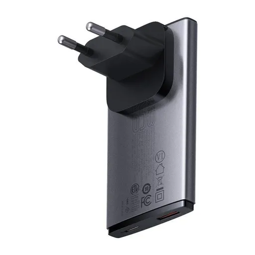 Baseus GAN5 Pro Ultratenký rychlonabíjecí adaptér USB-C + USB-A 65W, šedá