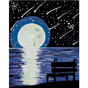 Diamondi - Diamantové malování - LAVIČKA MĚSÍC A PERSEIDY, 40x50 cm, Vypnuté plátno na rám (603194B)