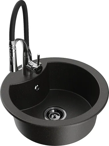 MEXEN/S Diego granitový dřez 1-miska včetně baterie Aster, černá/zlatá metalik 6512-75-73450-07-B