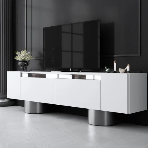 TV stolek Bohem - White, Silver