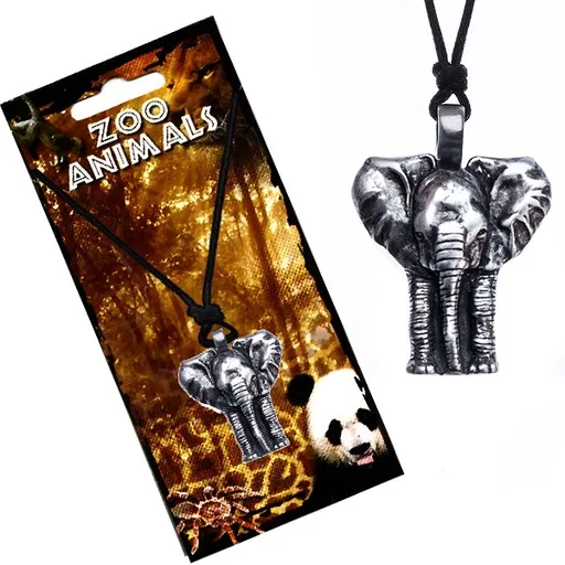 Náhrdelník na šňůrce, patinovaný přívěsek slona