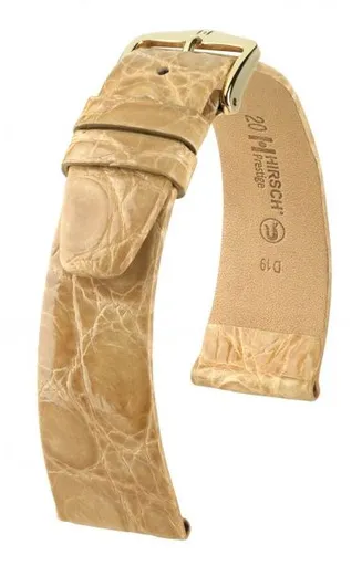 Řemínek Hirsch Prestige Crocodile - béžový - 20 mm - L – Standardní délka (doporučujeme) - 16 mm - Rose Gold