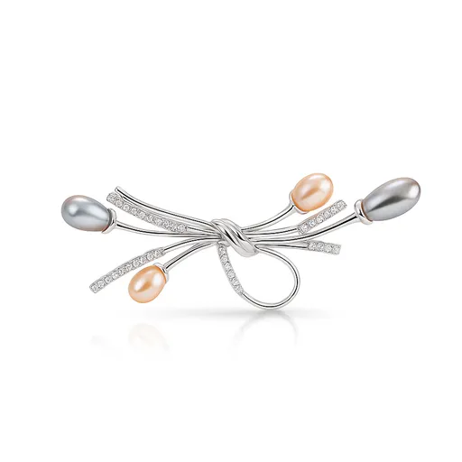 Troli Elegantní brož s krystaly a pravými perlami Silver