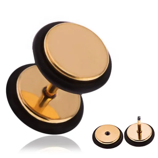 Falešný ocelový piercing do ucha zlaté barvy, gumičky