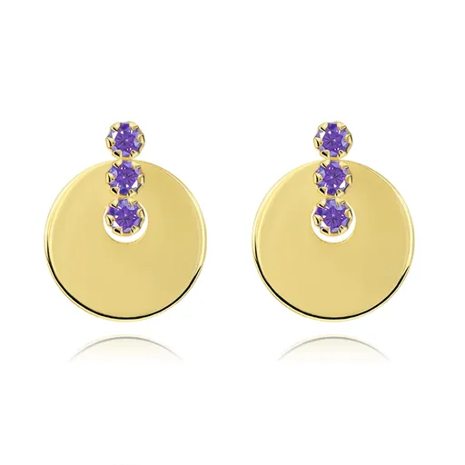 Náušnice ze 14K zlata s motivem kruhu a světle fialovými zirkony