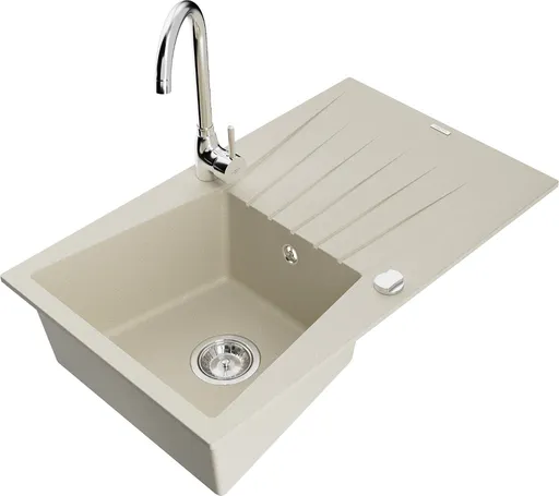 MEXEN/S Cesar granitový dřez s odkapávačem včetně baterie Telma, béžová 6514-69-670200-00