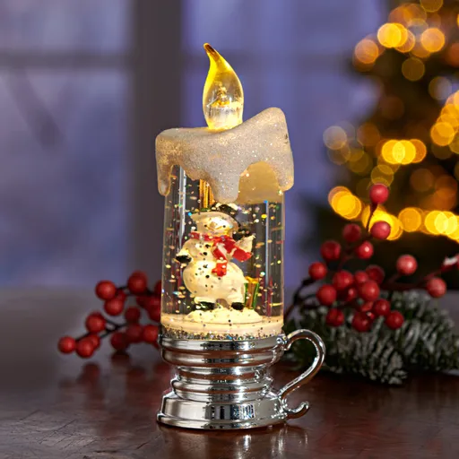 Třpytivá LED svíčka Sněhulák