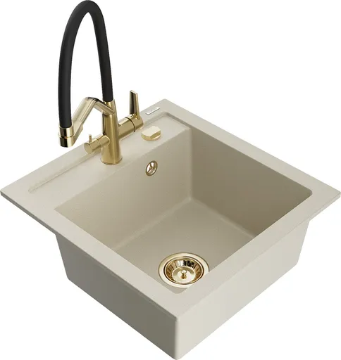 MEXEN/S Vito granitový dřez 1-miska včetně baterie Duo, béžová 6503-69-671701-57-G