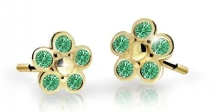 Cutie Jewellery Dětské kytičkové náušnice ze žlutého zlata C2744-30-X-1 zelená