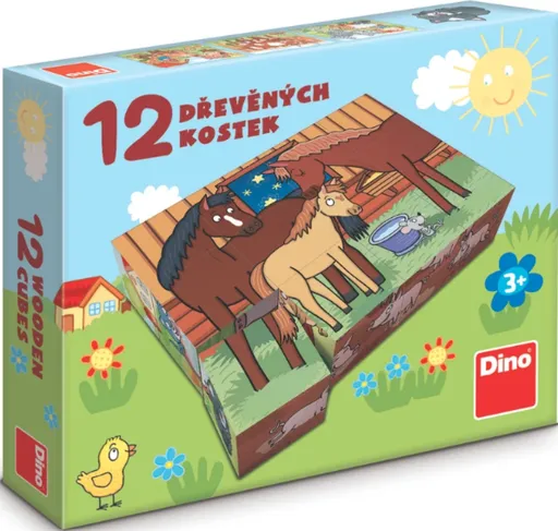 Dřevěné lic. kostky Domácí zvířátka – 12 kostek