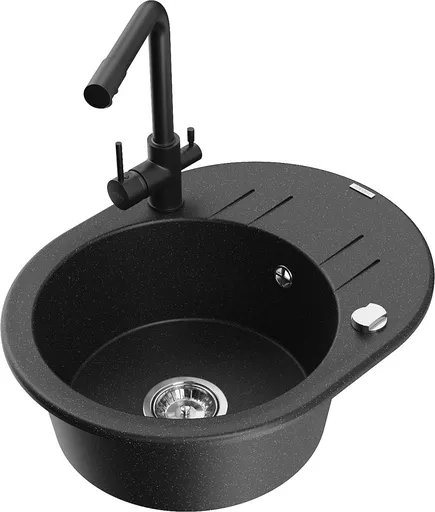 MEXEN/S Kevin granitový dřez s odkapávačem včetně baterie Duero, černá/srebrny metalik 6517-73-671600-70