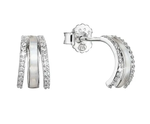Evolution Group - Pavona Stříbrné náušnice pecky půlkruhy s perletí a zirkony 11422.1